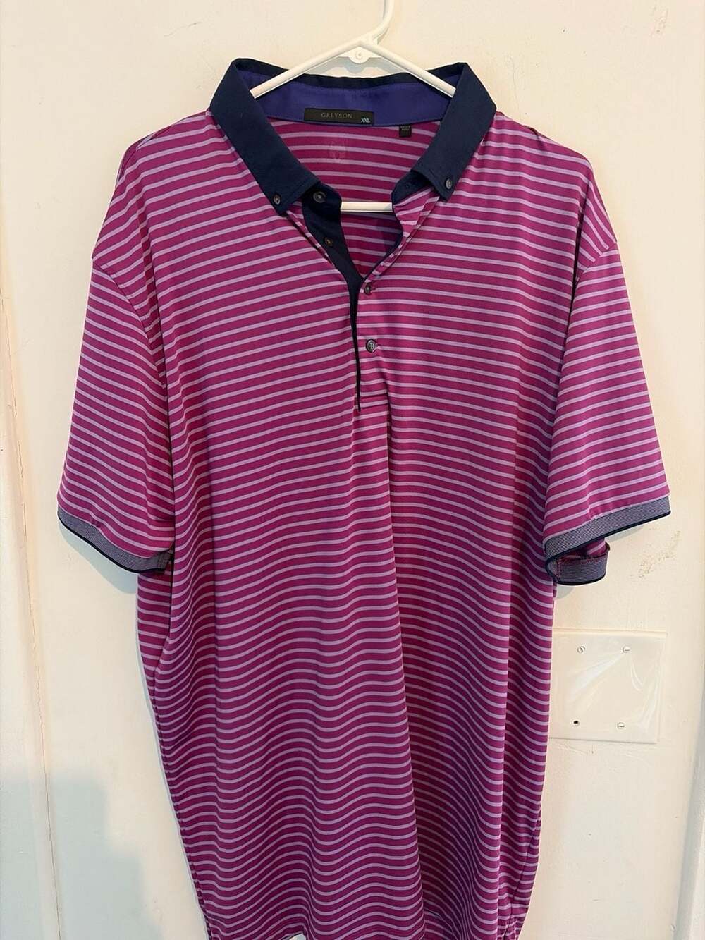 Greyson Striped Performance Golf Polo Shirt Purple XXL